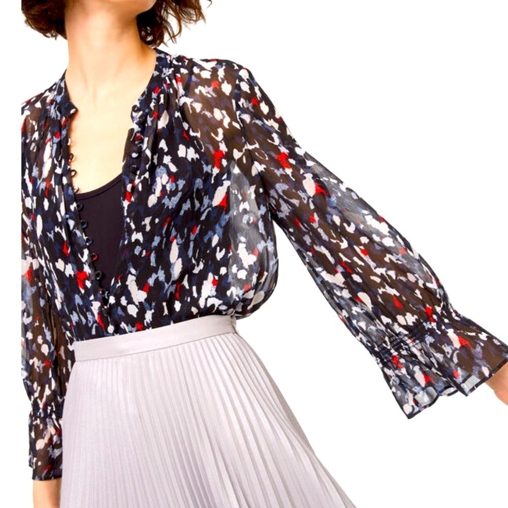 Club Monaco floral Lowryda Top blouse half button long sleeve
